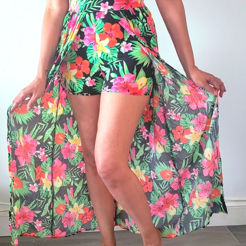 The Edit by Seventeen floral print, Size 5 high-low romper/maxi